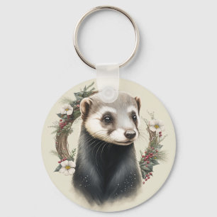 Cute Festive Ferret Keychain