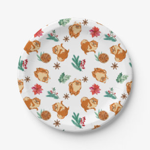 Cute Festive Fluffy Dog Christmas party Paper Plate