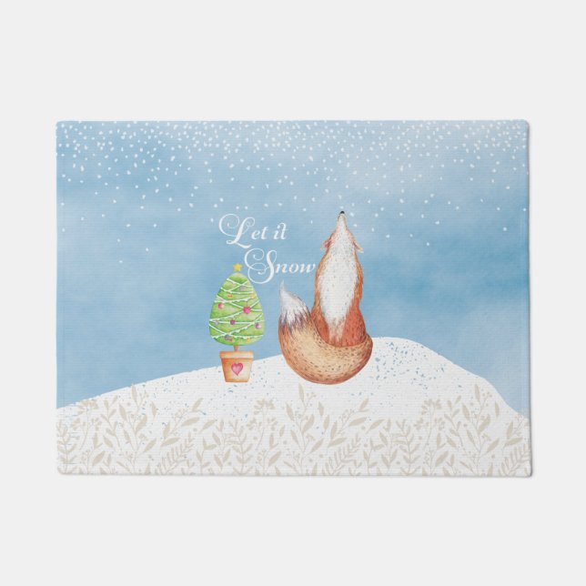 Cute Festive Fox Let it Snow Doormat (Front)