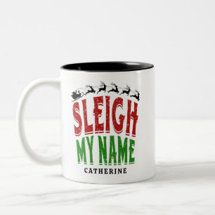 Cute Festive Funny Sleigh My Name Personalised Two-Tone Coffee Mug