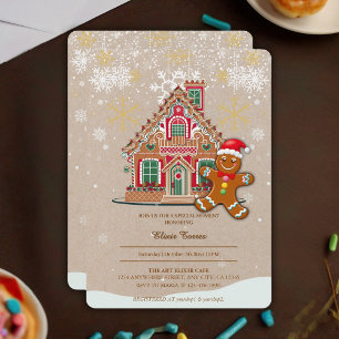 Cute Festive Gingerbread House Baby Shower Invitation