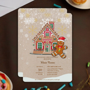 Cute Festive Gingerbread House Baby Shower Invitation
