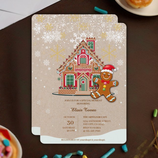Cute Festive Gingerbread House Baby Shower Invitation (Creator Uploaded)