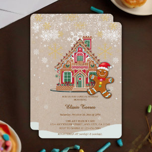 Cute Festive Gingerbread House Baby Shower Invitation
