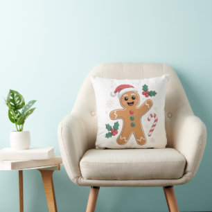 Cute Festive Gingerbread Man Christmas Cookie  Cushion