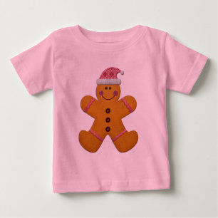 Cute Festive Gingerbread Man in Pink Baby T-Shirt