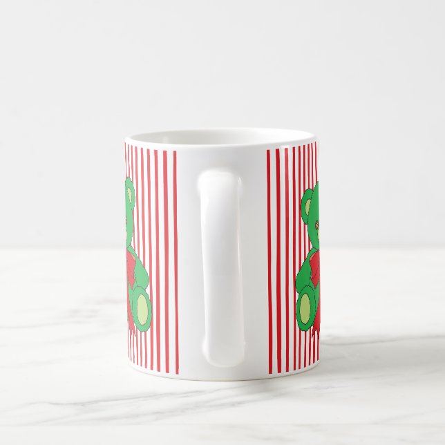 Cute Festive Green Teddy Bear Christmas Mug (Handle)