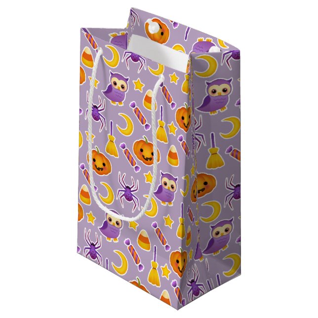 Cute Festive Halloween Purple Graphic Pattern Small Gift Bag (Front Angled)