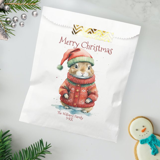 Cute Festive Hamster in Santa Hat Christmas Favour Bag (Creator Uploaded)