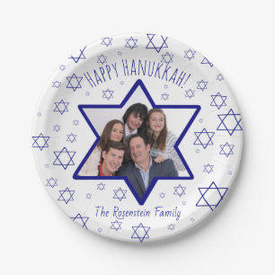 Cute Festive Happy Hanukkah Photo Star of David Paper Plate