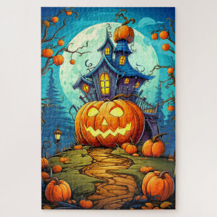 Cute Festive Haunted House   Happy Halloween Jigsaw Puzzle