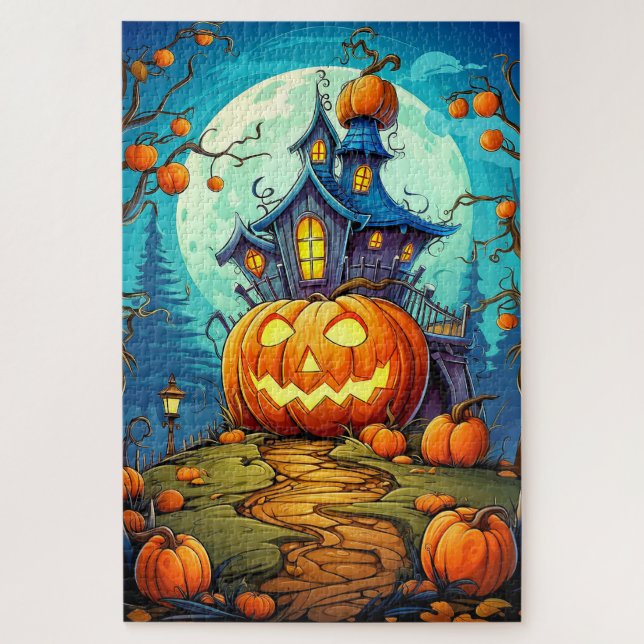 Cute Festive Haunted House | Happy Halloween Jigsaw Puzzle (Vertical)