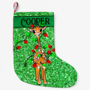 Cute festive Holiday Giraffe twinkle lights Small Christmas Stocking