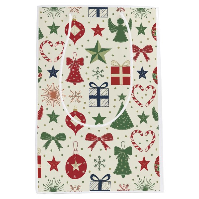 Cute Festive Holiday Pattern Wrapping Paper Medium Gift Bag (Front)