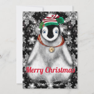 Cute festive holiday Penguin glitter snowflakes  Card