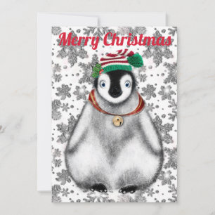 Cute festive holiday Penguin glitter snowflakes  Card