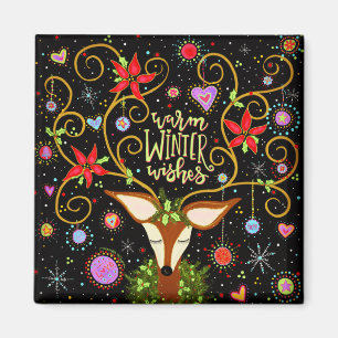 Cute Festive Holiday Reindeer Warm Wishes  Magnet
