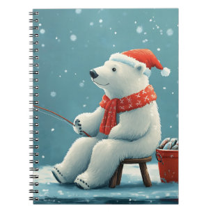 Cute festive illustration of a polar bear fishing notebook
