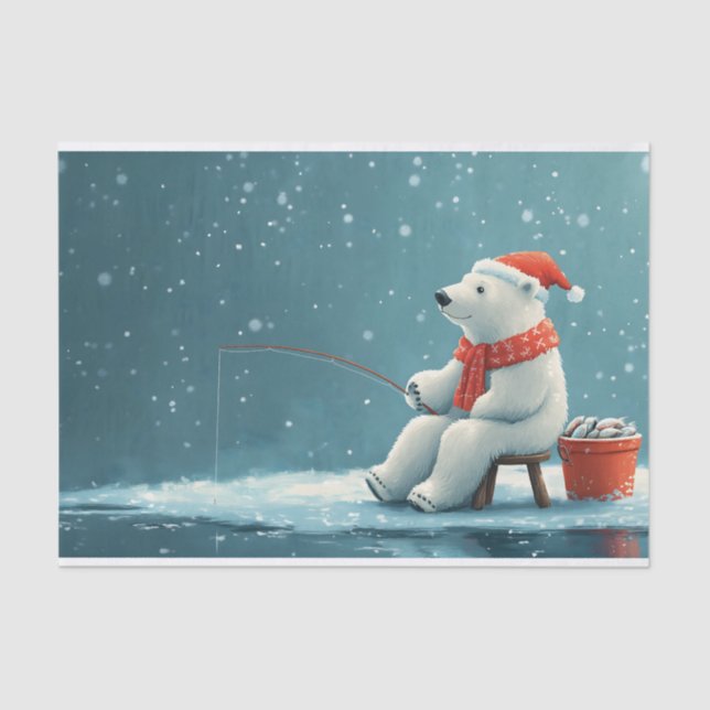Cute festive illustration of a polar bear fishing tissue paper (Front)