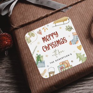 Cute Festive Merry Christmas Gift Square Sticker