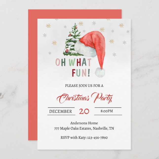 Cute Festive Modern Santa Hat Christmas Party Invitation (Front/Back)