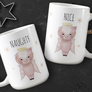 Cute Festive Naughty or Nice Angel Pig Holiday  Coffee Mug