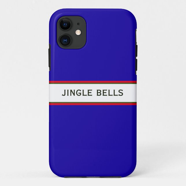 Cute Festive Navy Blue Modern Jingle Bells Text Case-Mate iPhone Case (Back)
