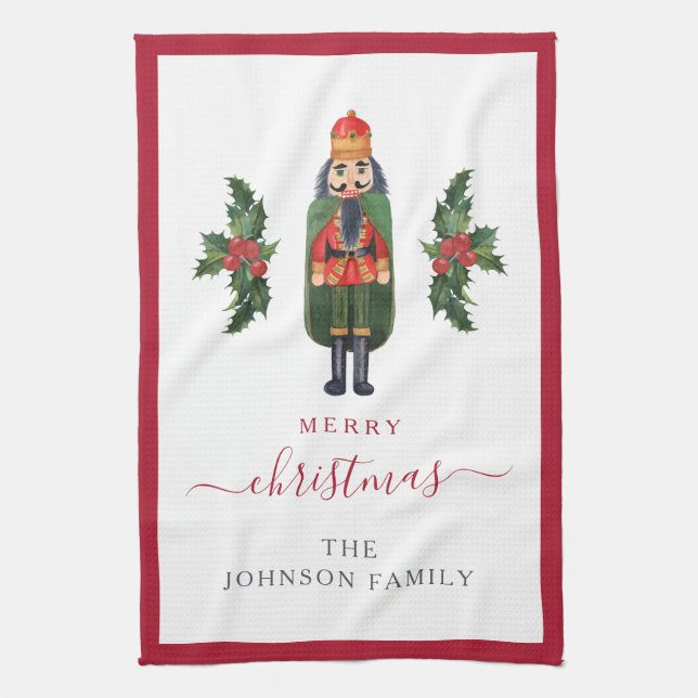 Cute Festive Nutcracker Merry Christmas  Tea Towel (Vertical)