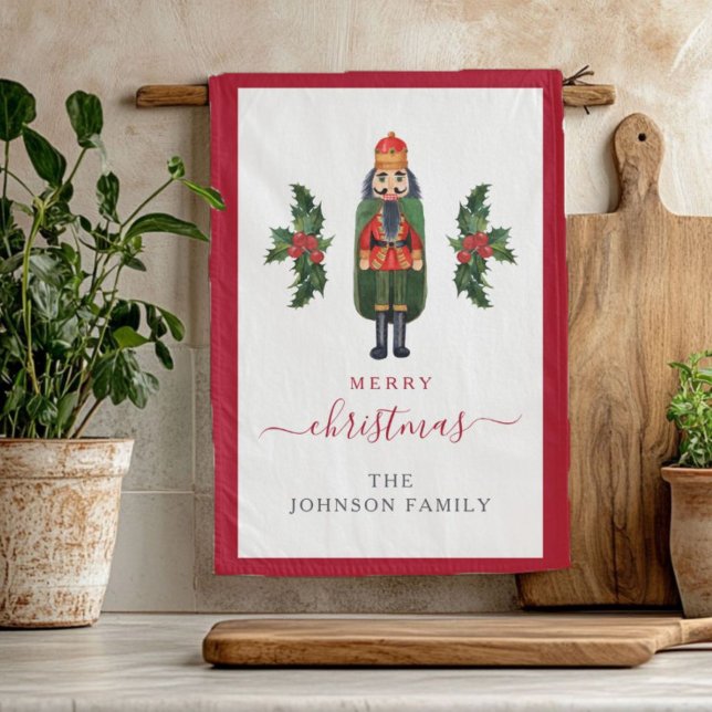 Cute Festive Nutcracker Merry Christmas  Tea Towel (Cute Festive Nutcracker Merry Christmas Kitchen Towel)