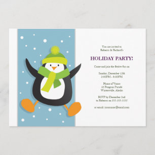 Cute Festive Penguin   Holiday Party Invitation
