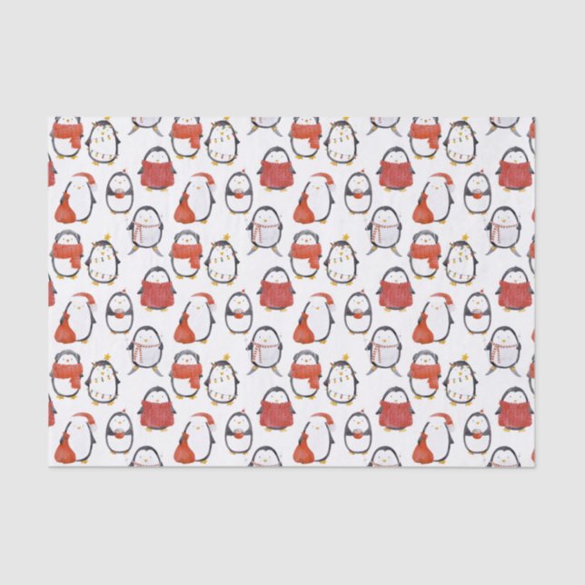 Cute Festive Penguins Pattern Christmas Tissue Paper (Front)