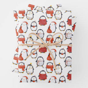 Cute Festive Penguins Pattern Christmas Wrapping Paper Sheet