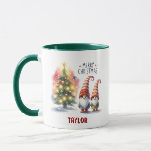 Cute Festive Personalised Merry Christmas Gnome Mug