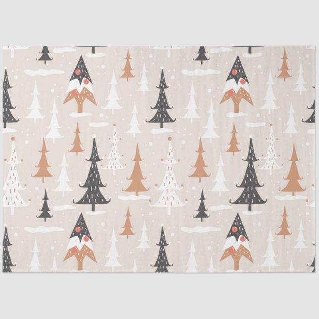 Cute Festive Pink Boho Brown Christmas Trees Tissue Paper (Front)