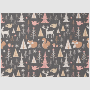 Cute Festive Pink Christmas Tree Squirrel Reindeer Tissue Paper