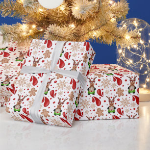 Cute Festive Red Christmas Reindeer Wrapping Paper