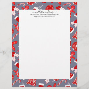 Cute Festive Red Illustrations Christmas Pattern Custom Letterhead
