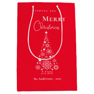 Cute Festive Red Merry Christmas Medium Gift Bag