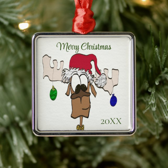 Cute Festive Reindeer Metal Ornament (Tree)