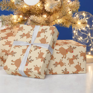 Cute Festive Reindeers Seamless Christmas Gift Wrapping Paper