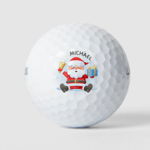 Cute Festive Santa Christmas Personalised Name Golf Balls