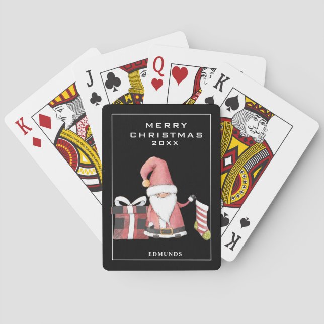 Cute Festive Santa Gnome in Red Playing Cards (Back)
