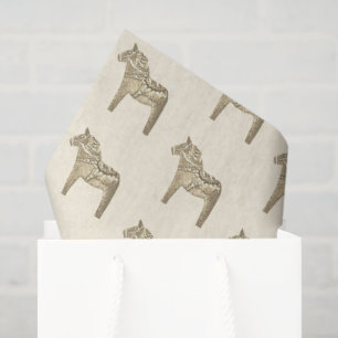 Cute Festive Scandi Beige Dala Horse  Tissue Paper