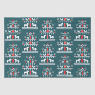 Cute Festive Scandi Blue Red White Christmas Tree Tissue Paper