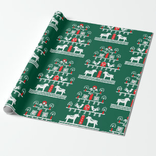 Cute Festive Scandi Green Red Christmas Tree Wrapping Paper