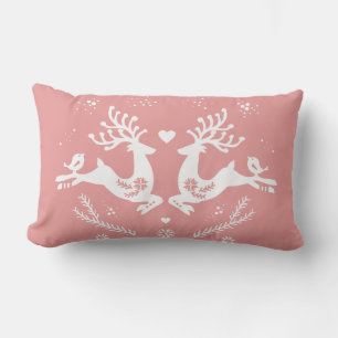 Cute Festive Scandi Pink Christmas Deer  Lumbar Cushion