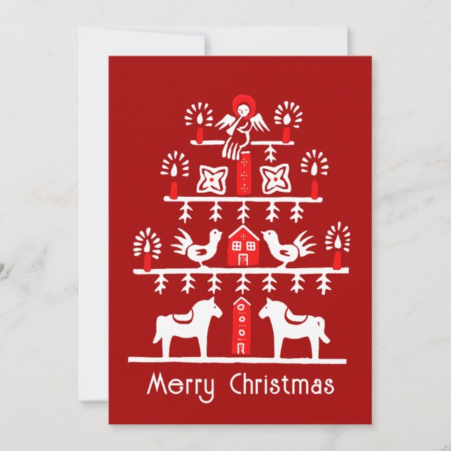 Cute Festive Scandi Red Tree Christmas Party Invitation (Front)