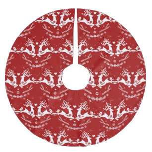 Cute Festive Scandi Red White Christmas Deer  Brushed Polyester Tree Skirt