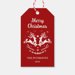 Cute Festive Scandi Red White Christmas Deer  Gift Tags