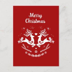 Cute Festive Scandi Red White Christmas Deer  Postcard